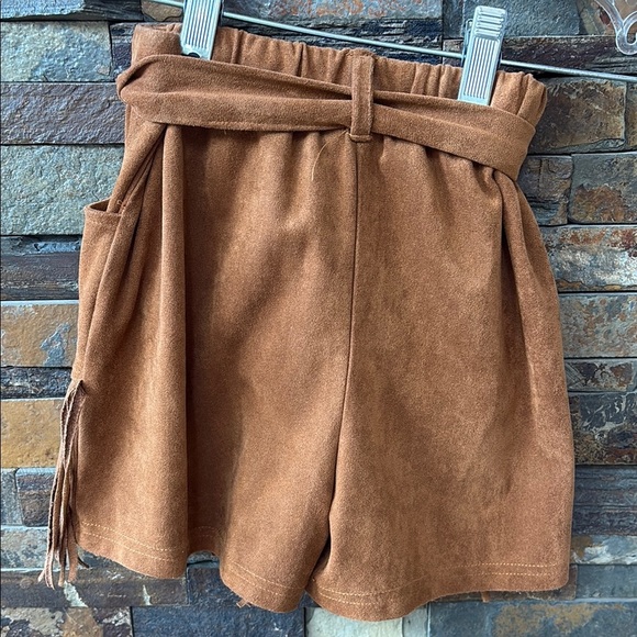 Mia Belle Girls Brown Fringe Suede Shorts - Picture 2 of 5